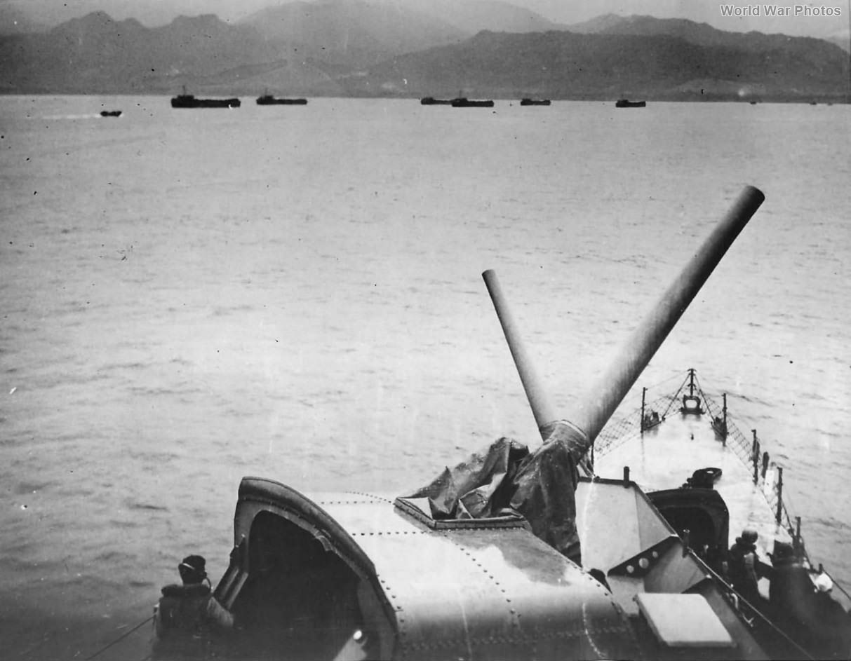 LSTs move toward invasion beach at Saidor New Guinea 1944