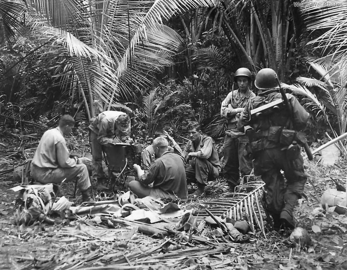 US radio crew sets up communications center just after landing on Hollandia 44