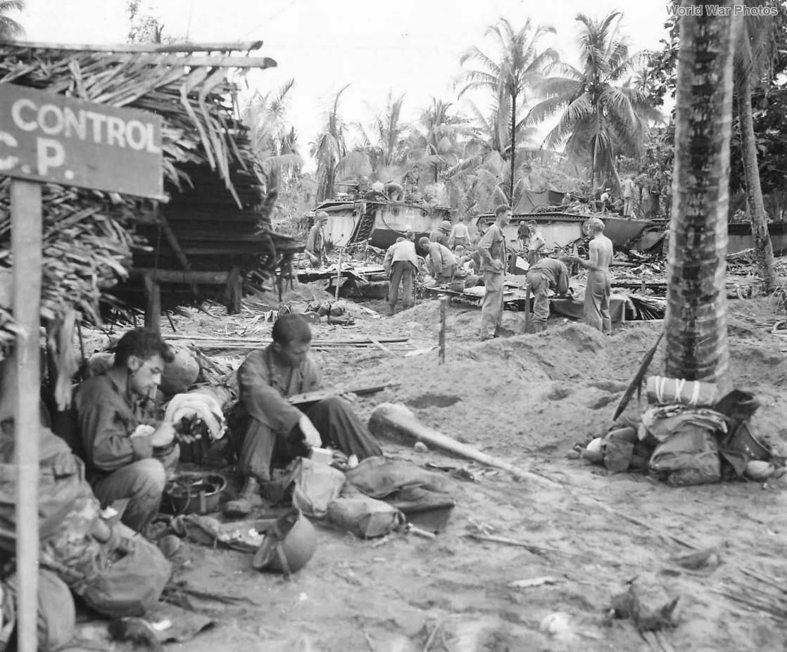 US troops and LVT on Shore Korako New Guinea 1944