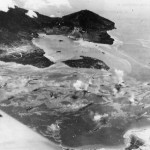 Aerial View as US Planes Bomb Japanese Ships at Rabaul Harbor
