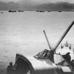 LSTs move toward invasion beach at Saidor New Guinea 1944