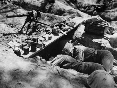 5th Marine Regiment Gunners Sleep in Foxhole on Okinawa