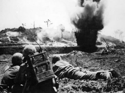 6th Marine Division blasts Japanese Position on Okinawa