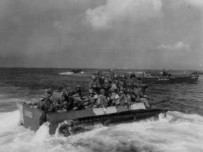7th infantry division landing on Okinawa in LVT Amtrac