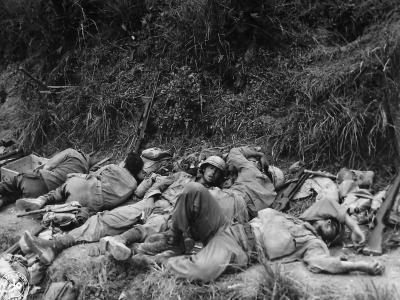 96th Division Troops Sleep after Capturing Big Apple Hill Okinawa