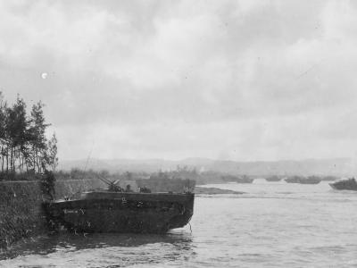 96th infantry division LVT Amtrac against seawall Okinawa 1945