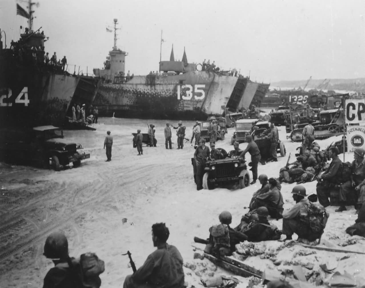 Ie Shima beach jeeps and LST 1945