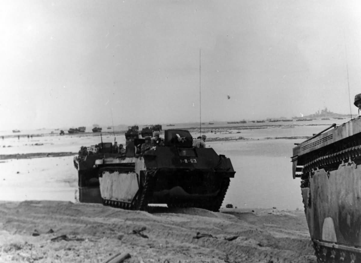 Marine LVT Amtracs Landing On Okinawa Beach 1945