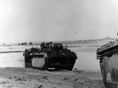 Marine LVT Amtracs Landing On Okinawa Beach 1945