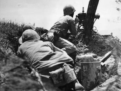Marines Manning .30 Caliber Browing Machine Gun on Okinawa