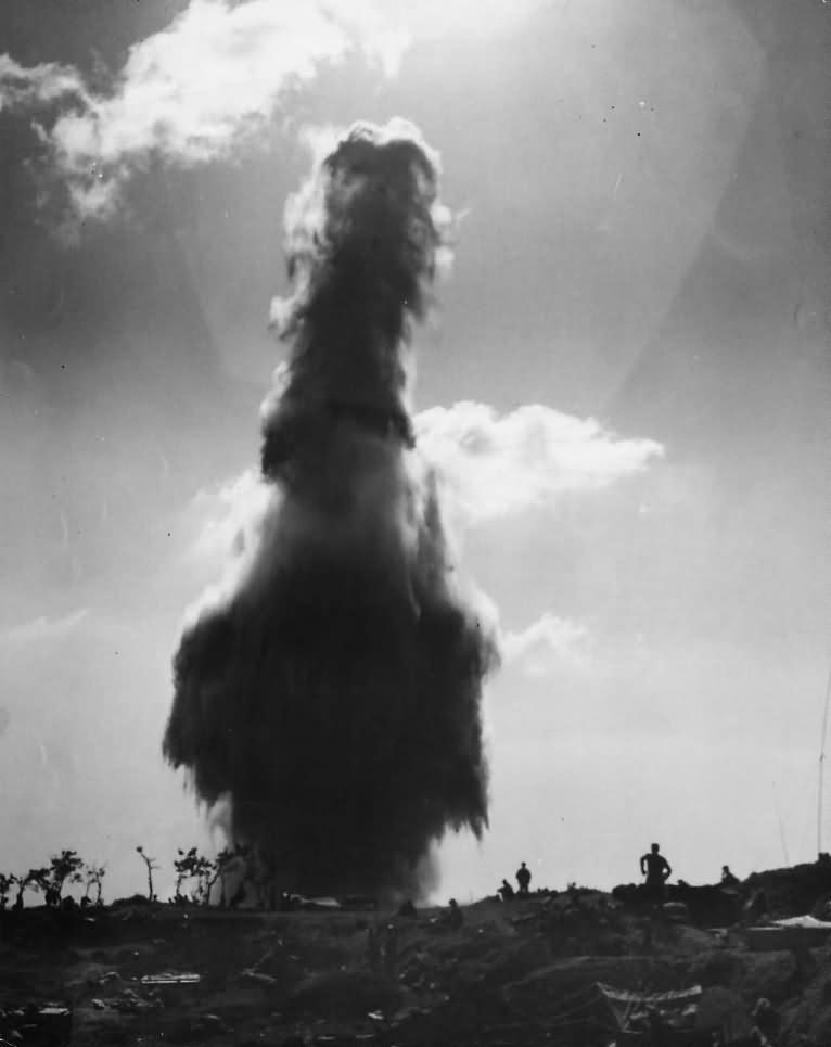 Marines Race for Foxholes as Shell Explodes on Okinawa