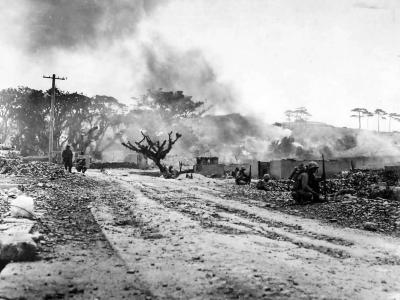 Marines Take Up Positions on Street in Naha Okinawa