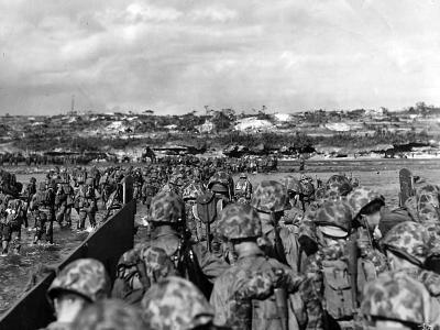 Marines Wade Ashore to Support Beachhead on Okinawa