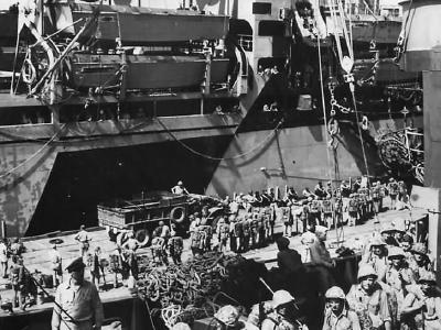 Marines board Transport for Invasion of Okinawa