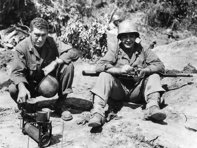 Soldiers Warming Rations on Portable Stove on Okinawa