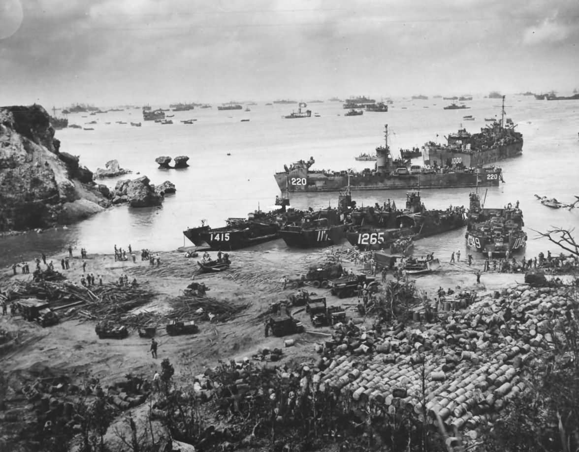 Troops Establishing Beachhead on Okinawa 1945