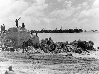 US Navy LSTs Lined up at Reef in Okinawa