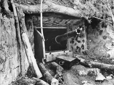 Wrecked Barrel of Camouflaged Japanese Gun Captured on Okinawa