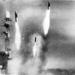 Rocket attack from Navy LSM toward beach at Okinawa
