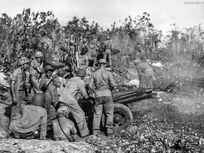 1st Marine Division pack 75mm howitzer crew in action