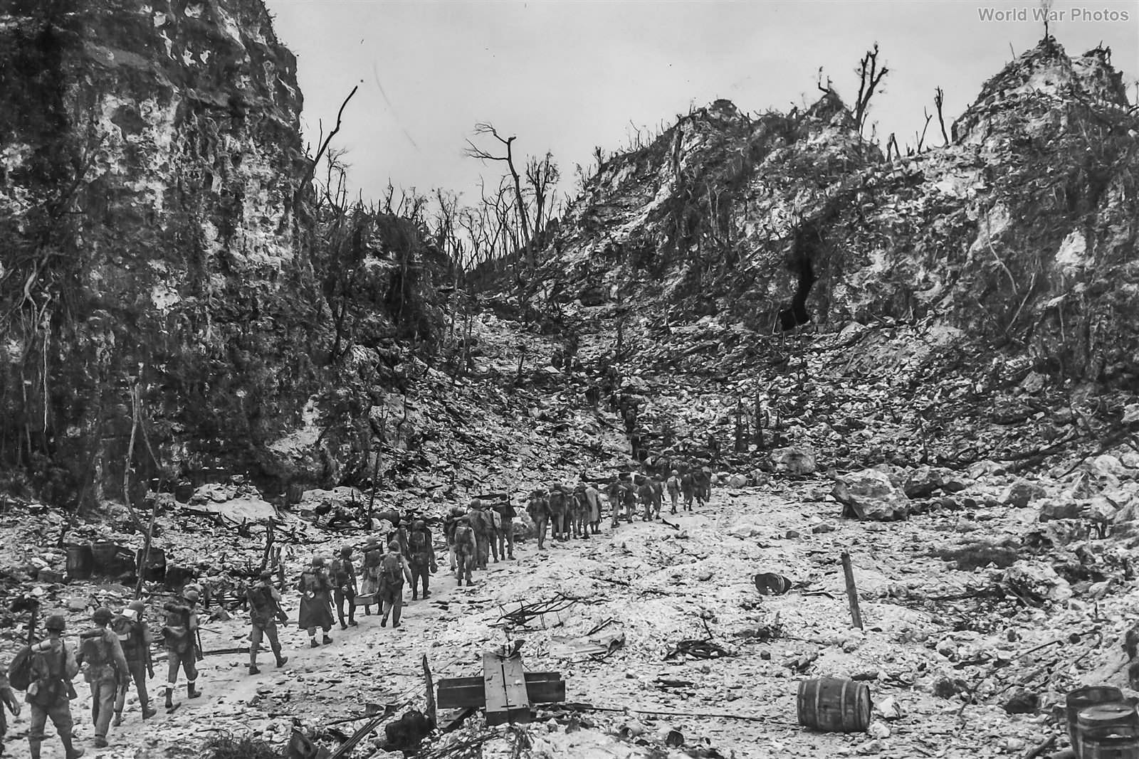 1st Marine advancing into the hills beyond the airfield at Peleliu