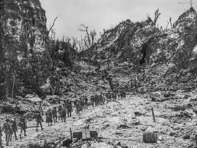 1st Marine advancing into the hills beyond the airfield at Peleliu