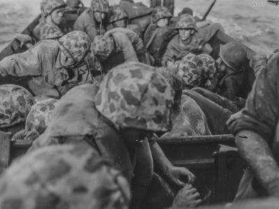 1st Marine in LVT Buffalo Heading for Peleliu Beach 15 September 1944