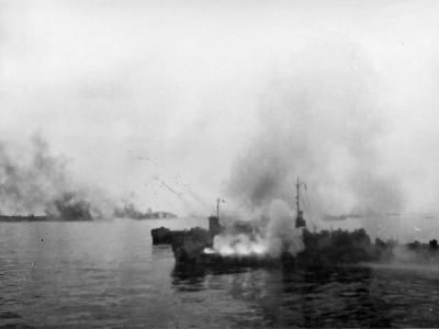 LCI(R) Firing Rocket Barrage For Peleliu Invasion Pto