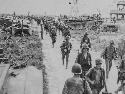Marine Infantry LVT at Peleliu Airfield Complex sep1944