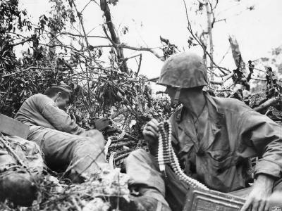 Marines in Action with MG on Suicide Ridge