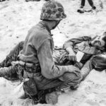 1st Marine Division Medic with Wounded Peleliu