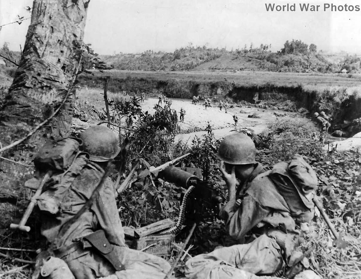 77th Division crossing Antilao River at Ormoc Leyte 1945