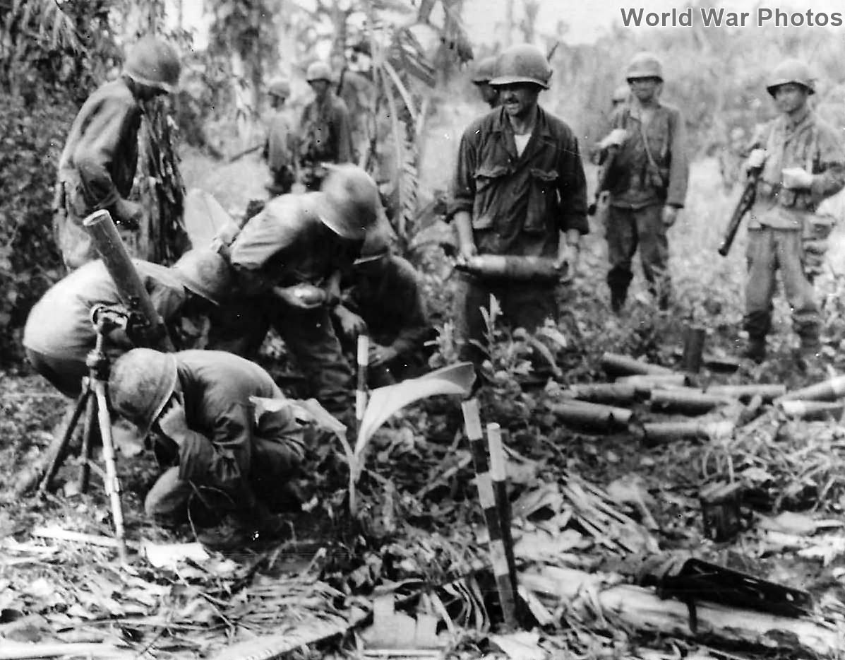 7th Infantry Division mortar squad in action on Leyte