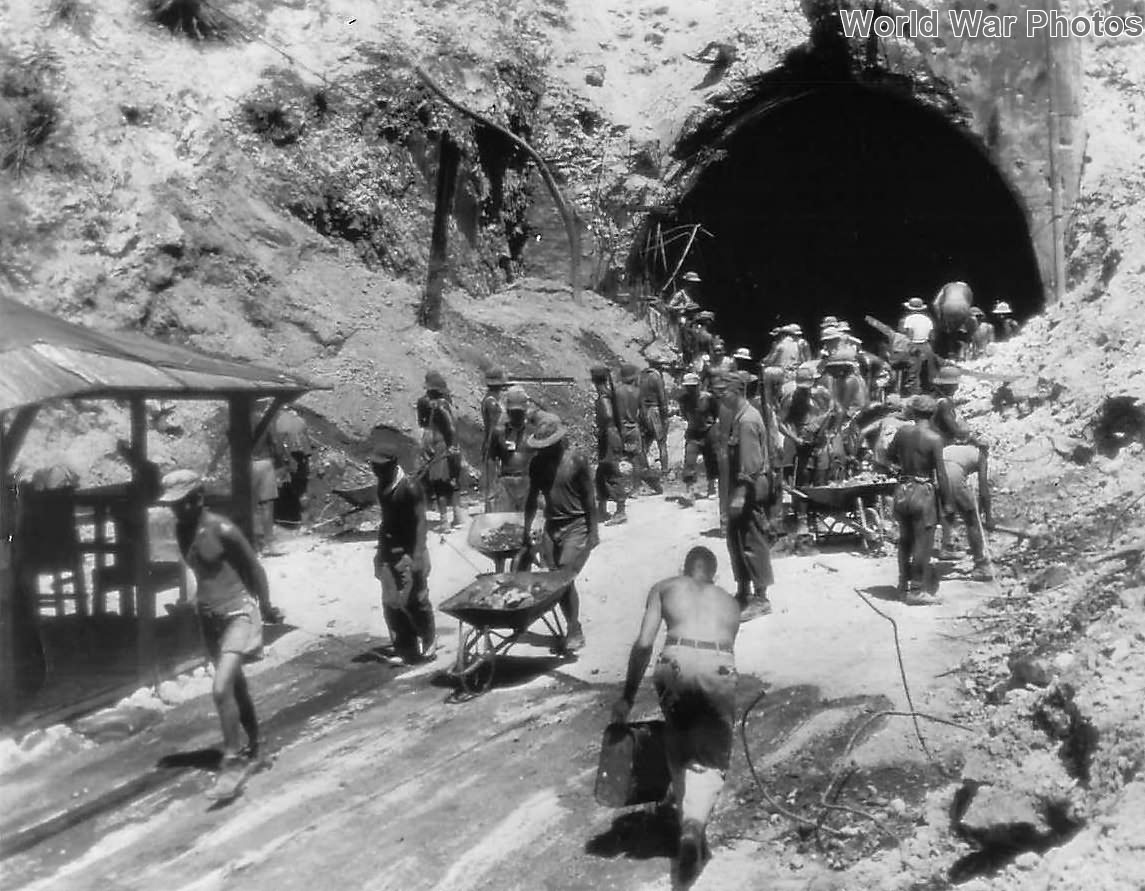 Japanese POWs work at tunnel where US surrendered on Corregidor 1945
