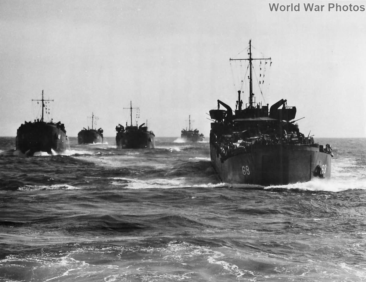 LSTs Moving through China Sea enroute to Luzon Invasion 1945