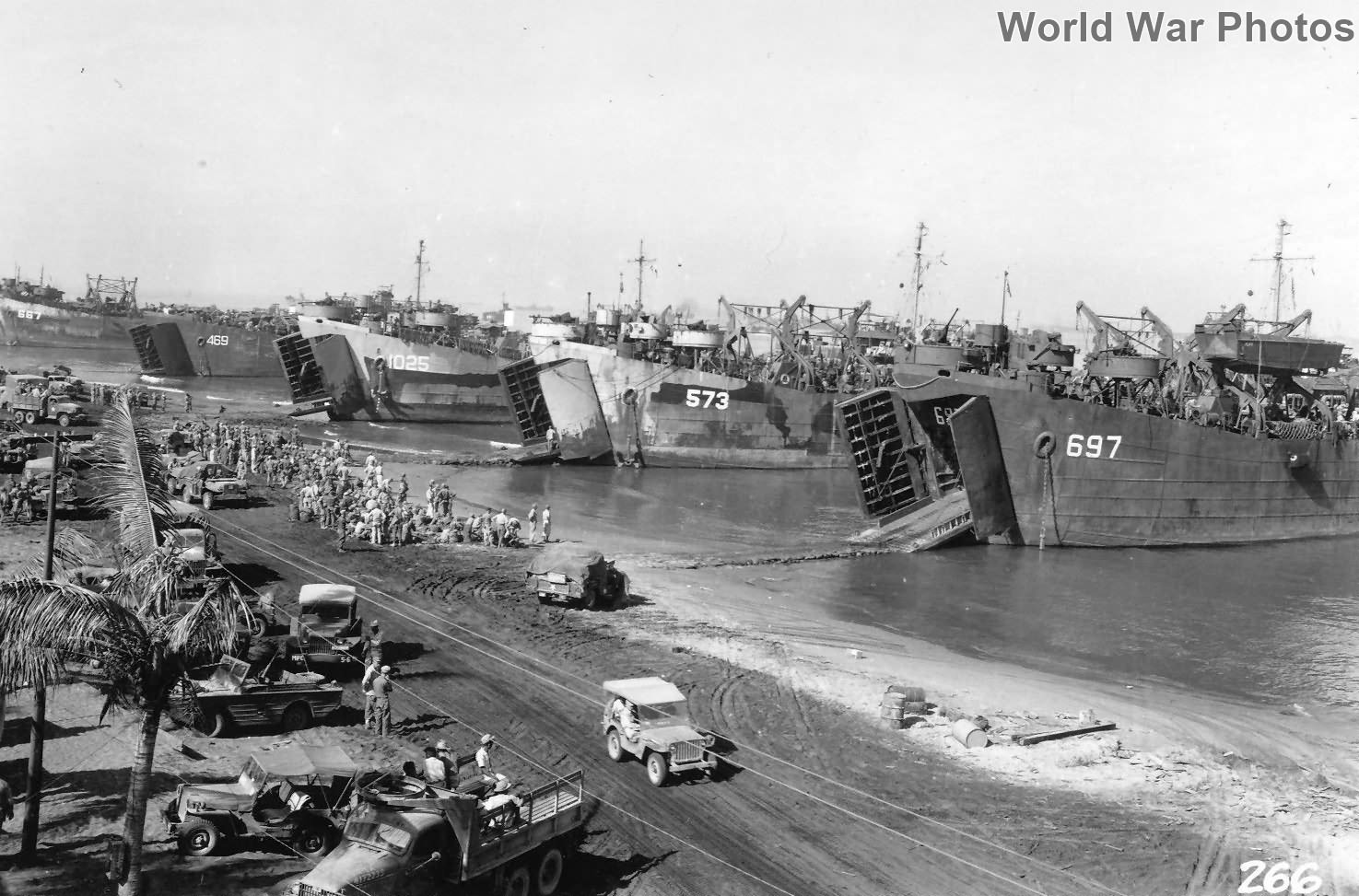 US Army 40th Inf LSTs jeeps San Fabian Philippines