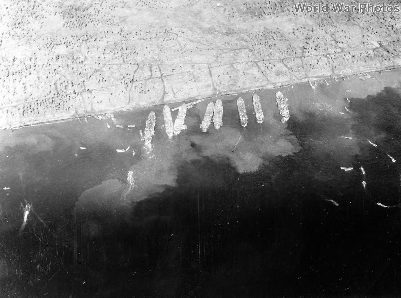 U.S. Navy LSTs at Leyte Beach