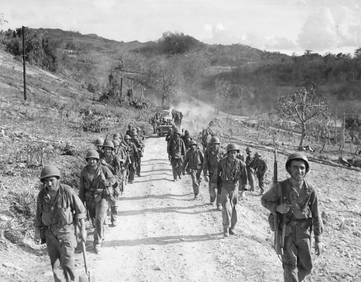 27th Infantry Division US Army Troops March to Front Lines on Saipan
