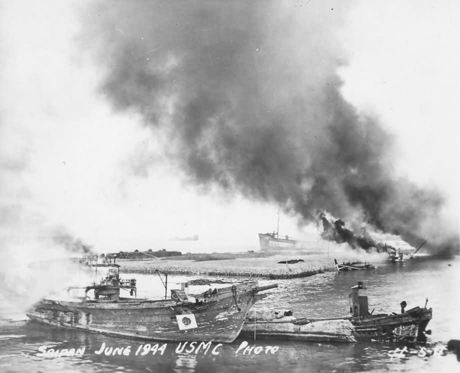 Burning boats Battle of Saipan June 1944
