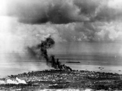 Fires Sunken Ships after US Attacks June 14, 1944 Saipan Garapan