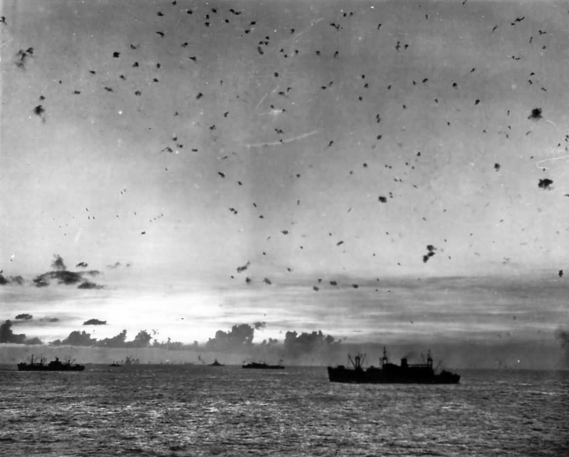 Flak Filled Sky as Planes Attack US Navy Ships Invasion of Saipan