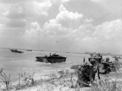 LVT Buffalo Amtrac Landing on Saipan Beach June 15 1944