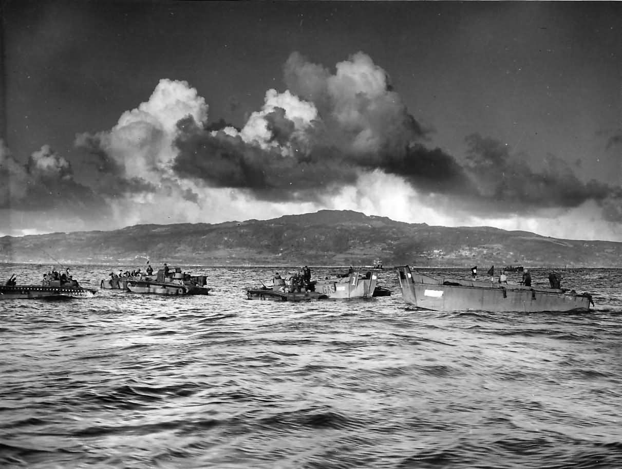 LVTs and Landing Barges Refuel at Sea Going Gas Station at Saipan