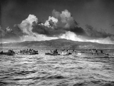 LVTs and Landing Barges Refuel at Sea Going Gas Station at Saipan