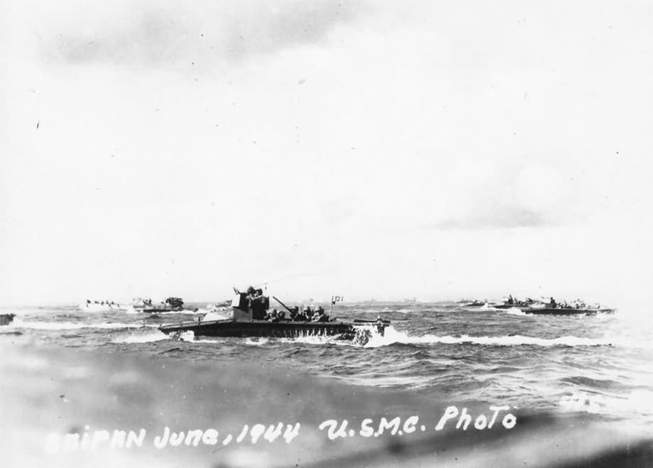 LVTs heading for shore on 15 June 1944 Saipan