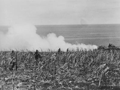 MARINES Follow Advancing SHERMAN M4 TANK on SAIPAN 1944
