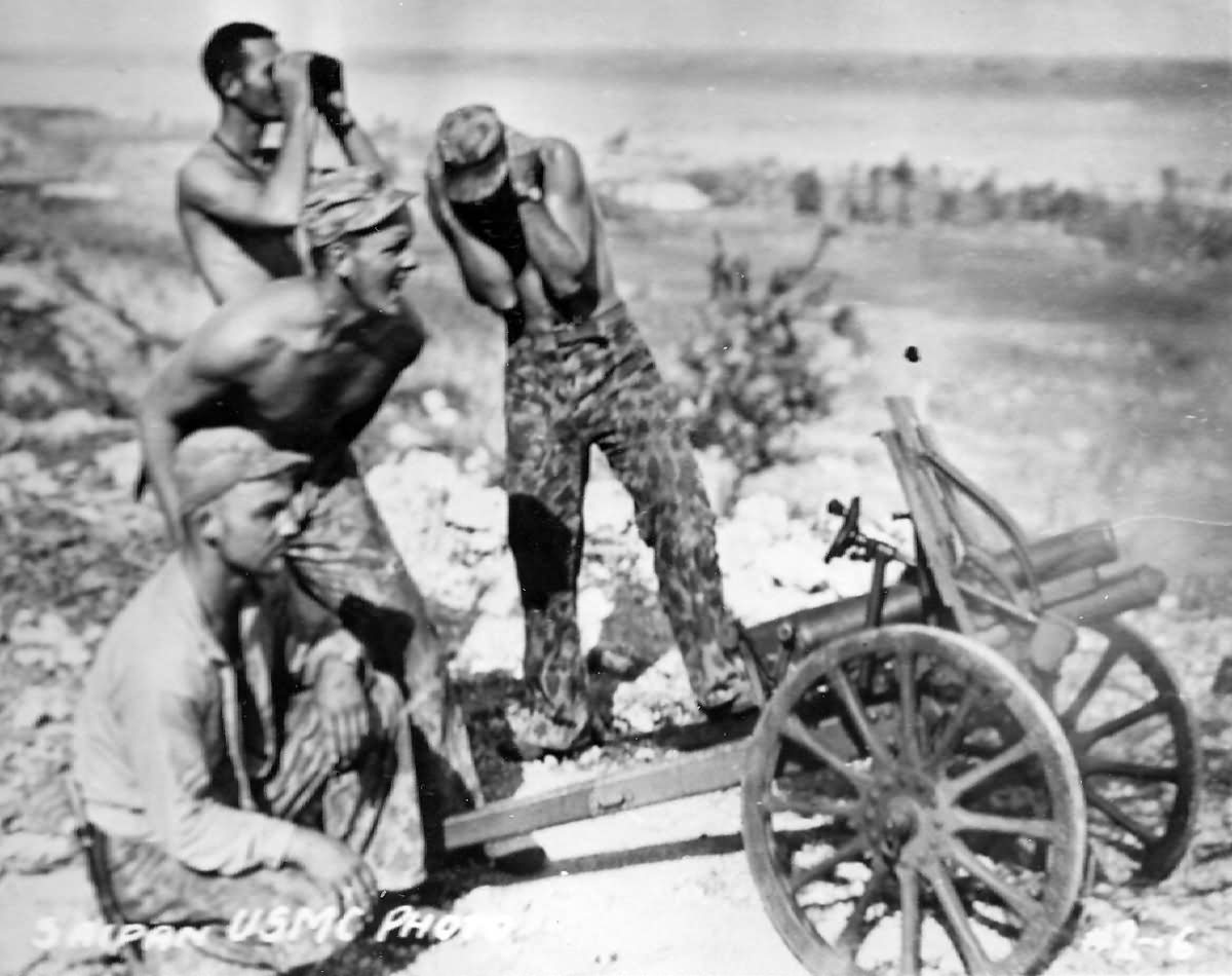 Marines Fire Captured Japanese Mountain Gun Saipan