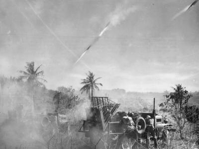 Marines Fire Rockets at Japanese Positions on Saipan
