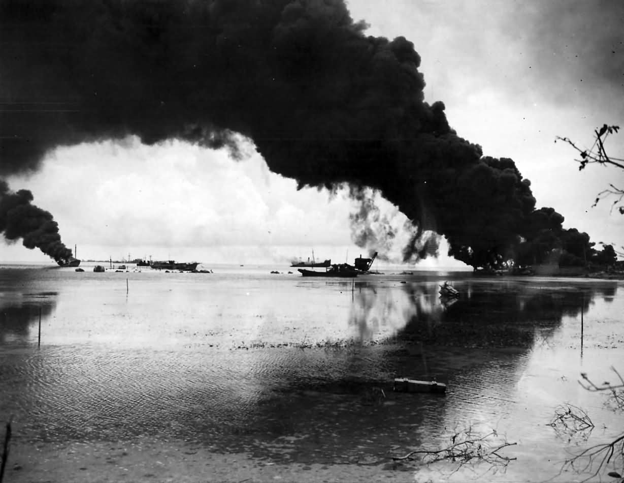 Naval Guns Blast Japanese Fuel Dump in Garapan Saipan