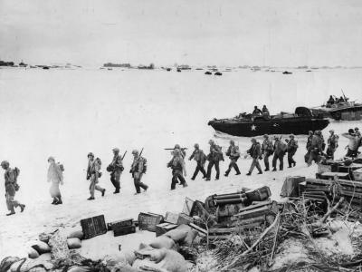 Troops Deploy from LVT Alligator amphibious on Saipan Beach